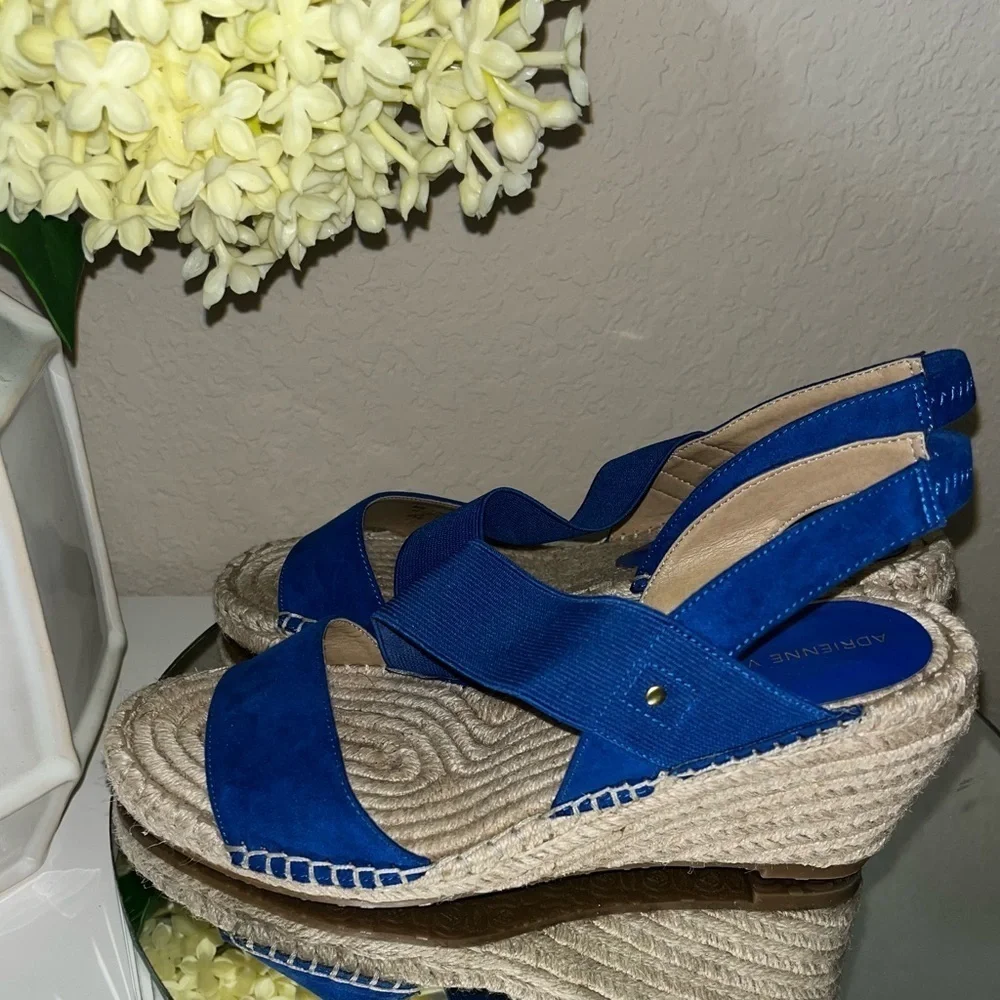 Adrienne Vittadini Crete Espadrille Sling Back Wedge Sandals Blue Women's